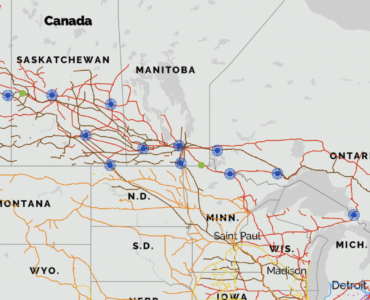 Map of Canada with RailState locations identified