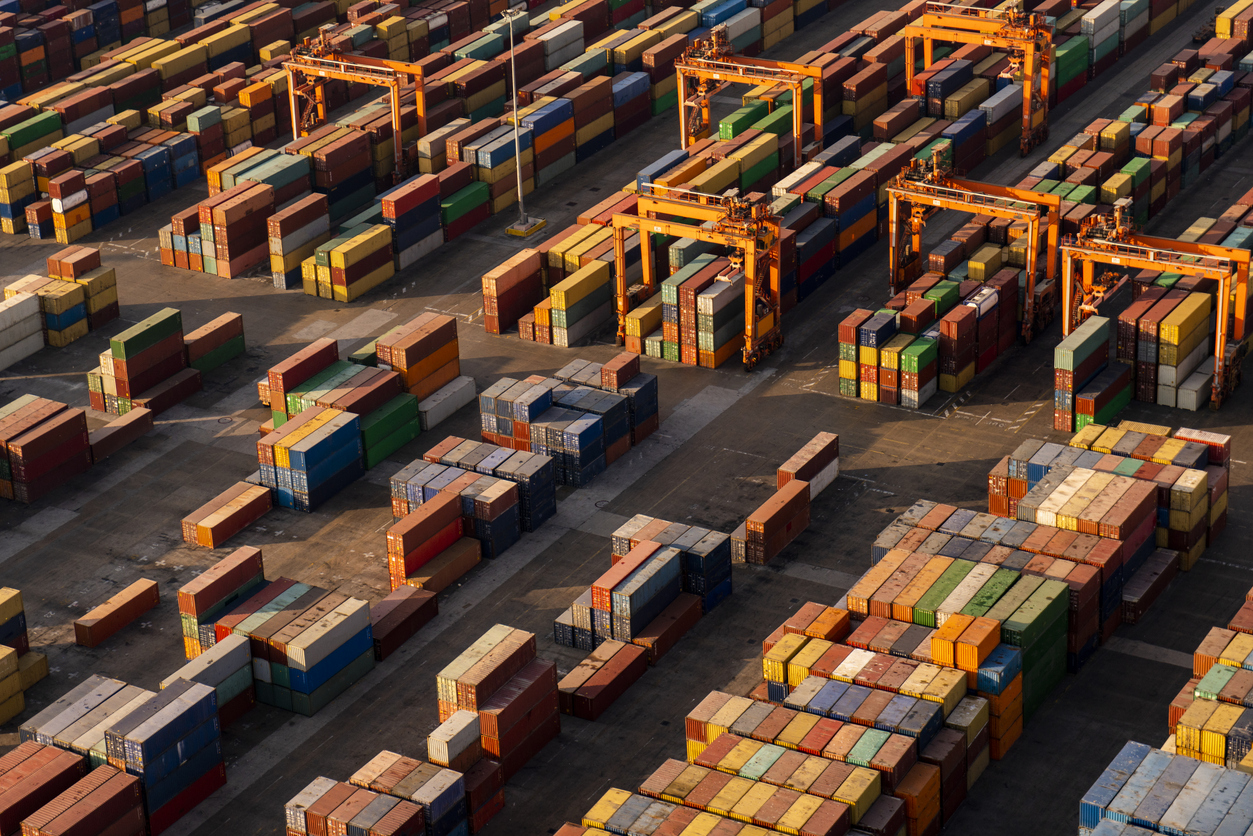 Aerial view of container port